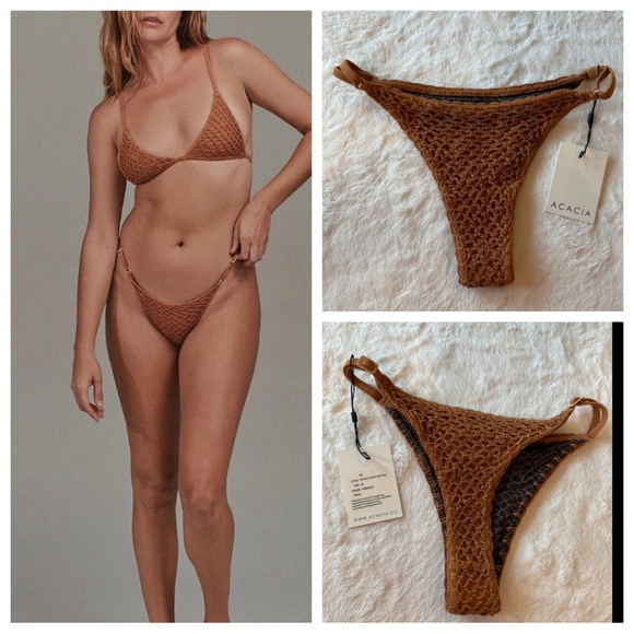 New! Acacia Neema Crochet Bikini Bottom in Tobacco 45547 - Picture 1 of 9